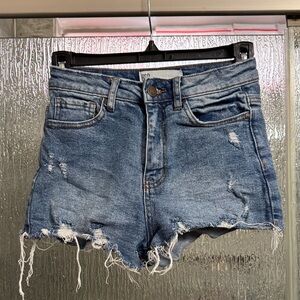 RSQ Distressed Light Blue High-Rise Jean Shorts